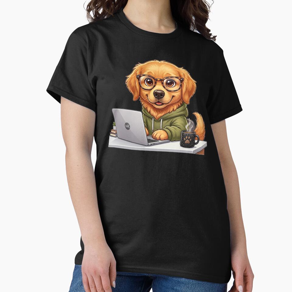 Work From Home Dog – Cute Remote Worker Golden Retriever Laptop Gift by Wild Horizon Studio