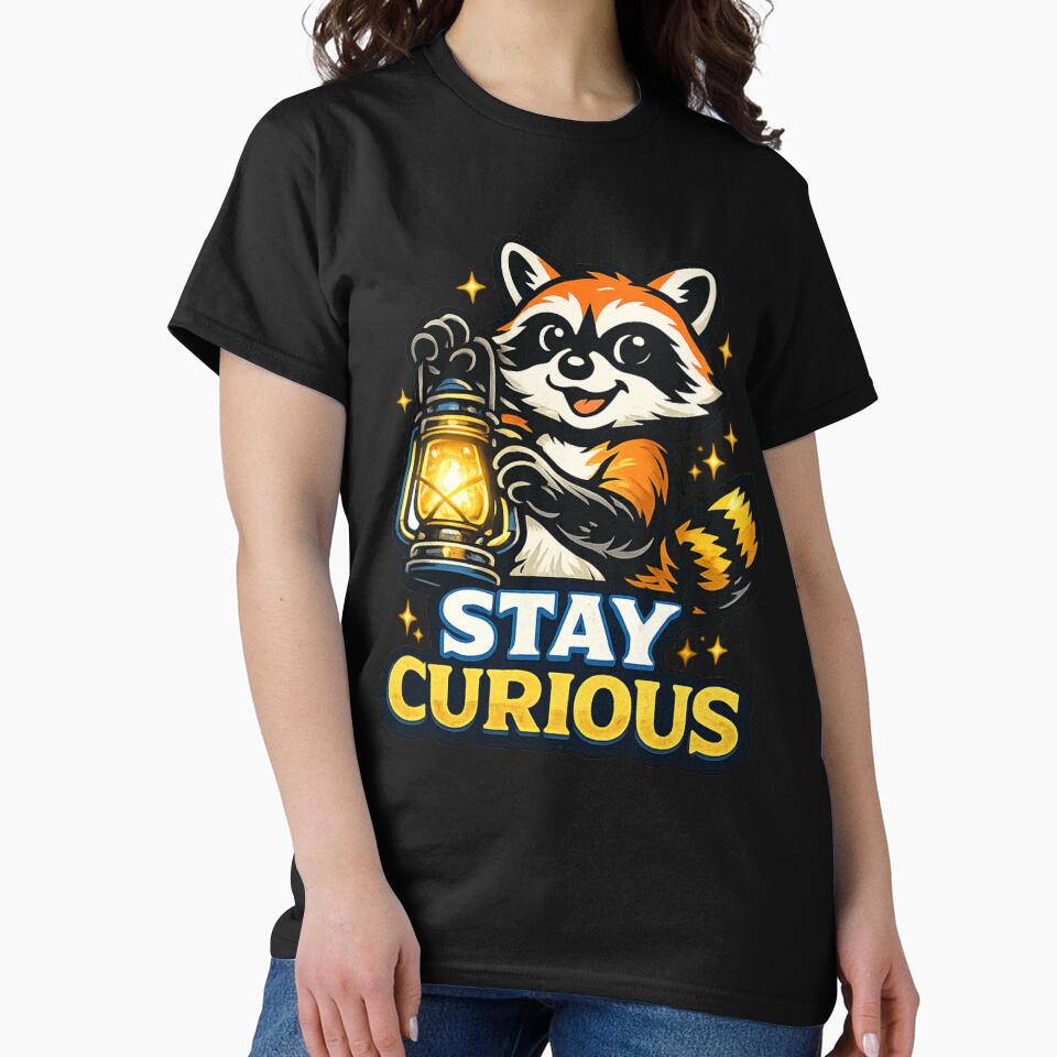 Stay Curious – Cute Raccoon Holding Lantern Cartoon Design Main Tag by ArtisticHeart21