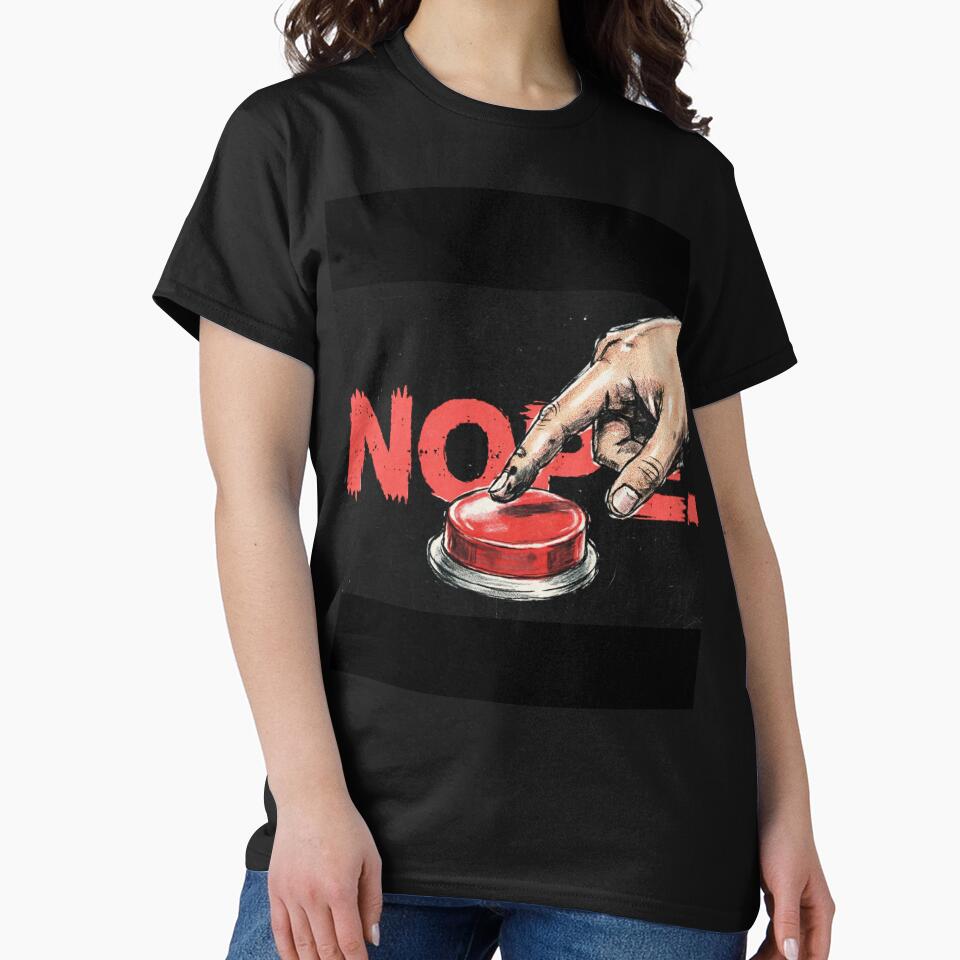 Nope Shirt – Minimalist Streetwear – Y2K Grunge Red Button Aesthetic by FurryPrintLab-FurryPrintLabDesign