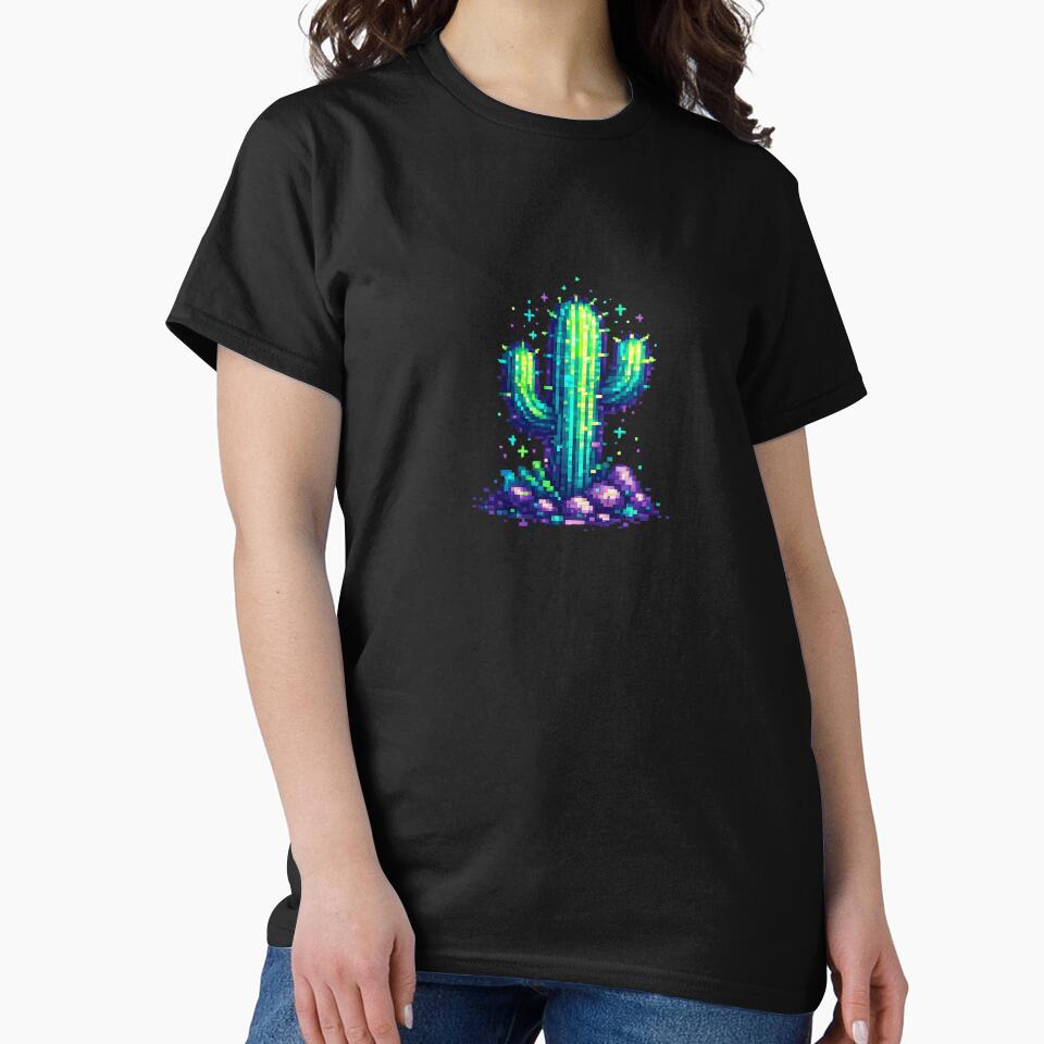 Neon Pixel Art Cactus Retro Gaming Desert Design by NucciCollective