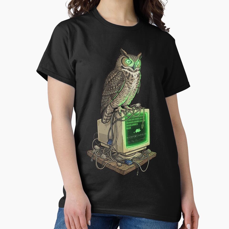 Owl Watching CRT Monitor - Retro Tech Weirdcore Meme - Coding Owl by Mythic Ink Studio