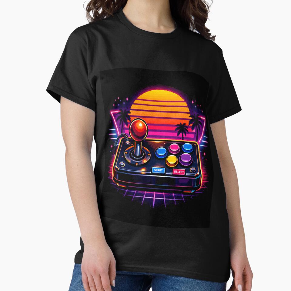 Retro 80s Gamer Arcade Controller Neon Synthwave Gaming T-Shirt Design by irfanshikh