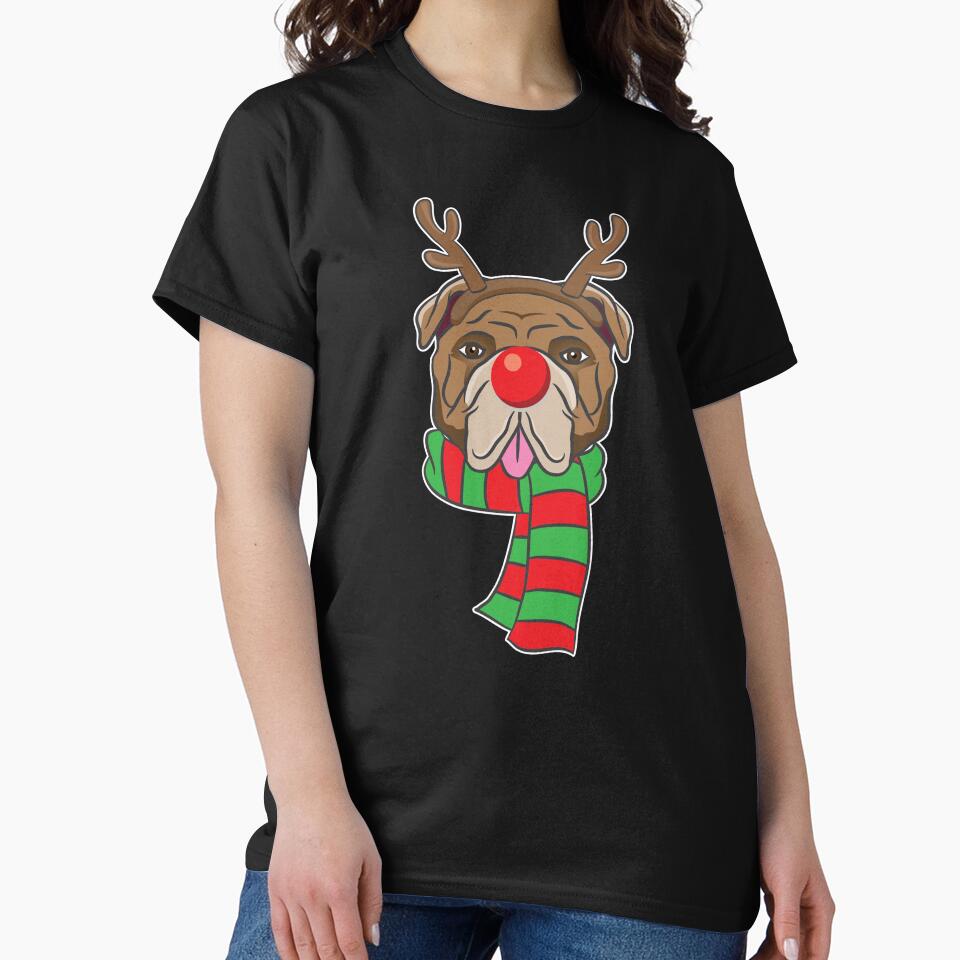 Funny Christmas Dog Xmas Reindeer Bulldog Holiday Gift by haselshirt