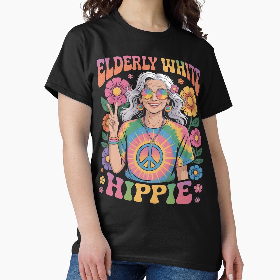 Elderly White Hippie Woman Funny Retro Gift For Peace Lovers by SkymarArt