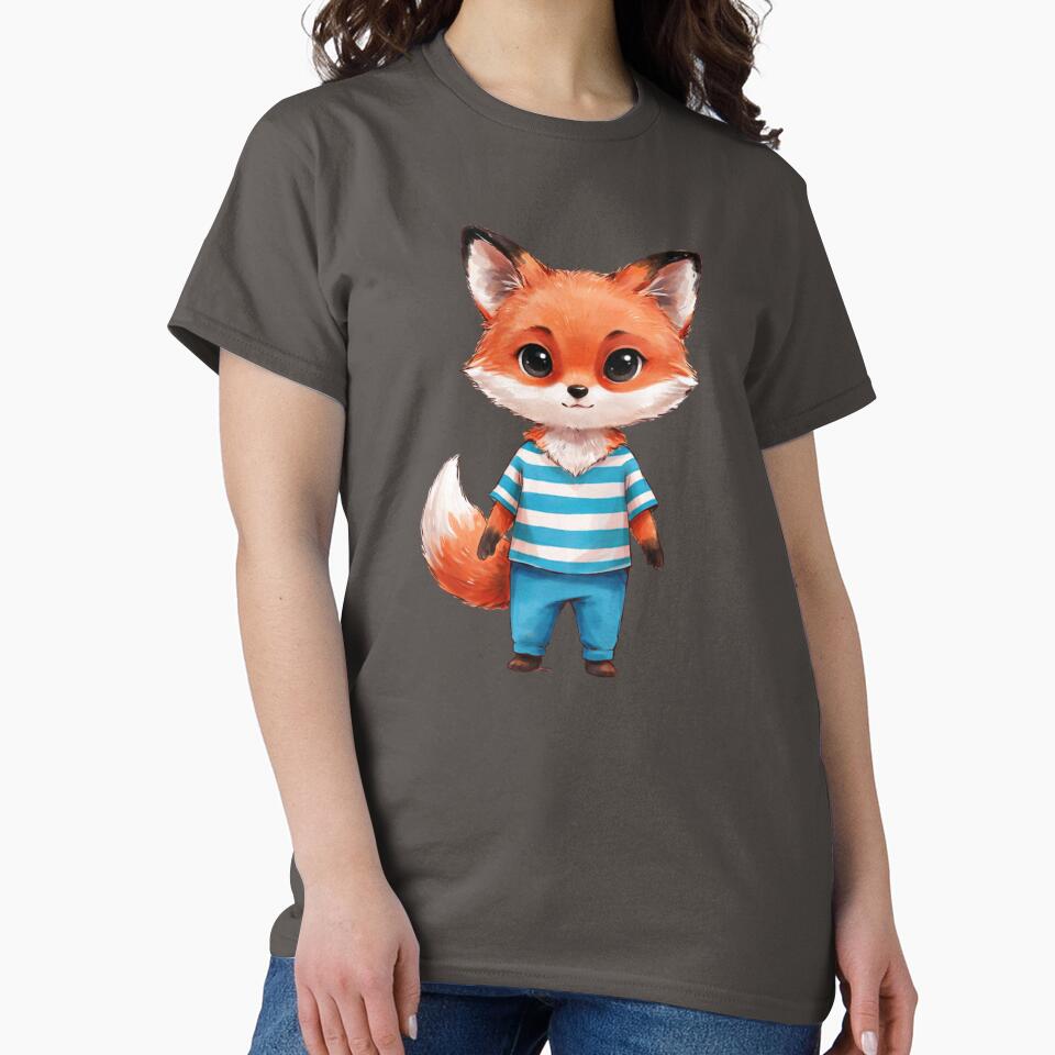 fox wearing horizontally striped bright blue crew neck shirt and solid blue pants by 123ks