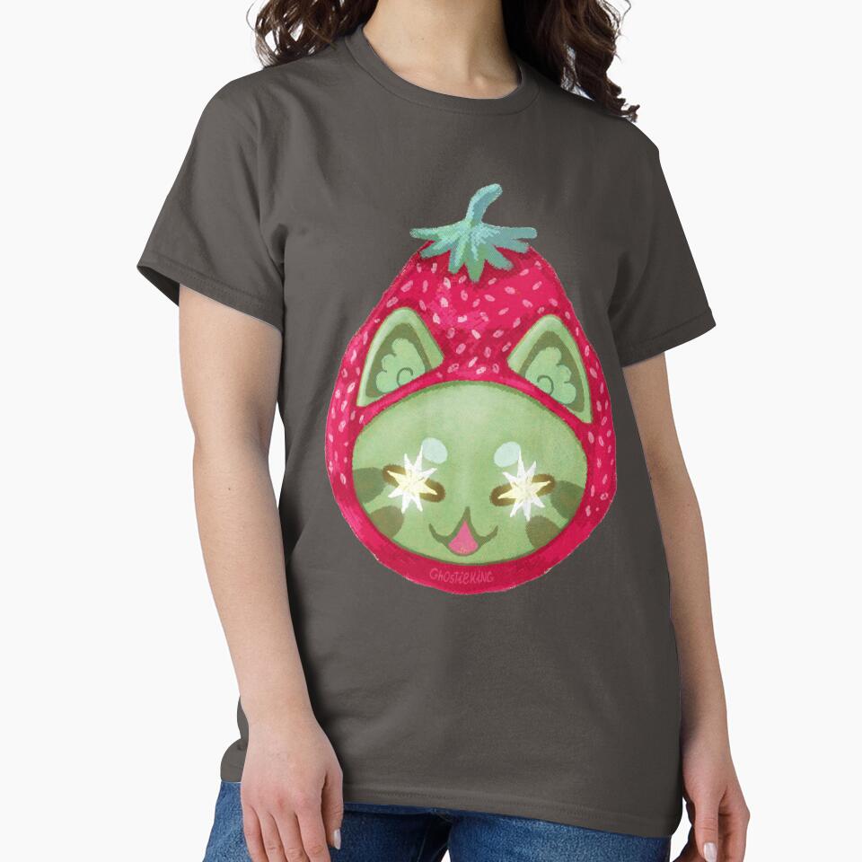 Strawberry Matcha Cat Art Print | Kawaii Fruit Cat Illustration | Green Cat Wall Art by ghostieking