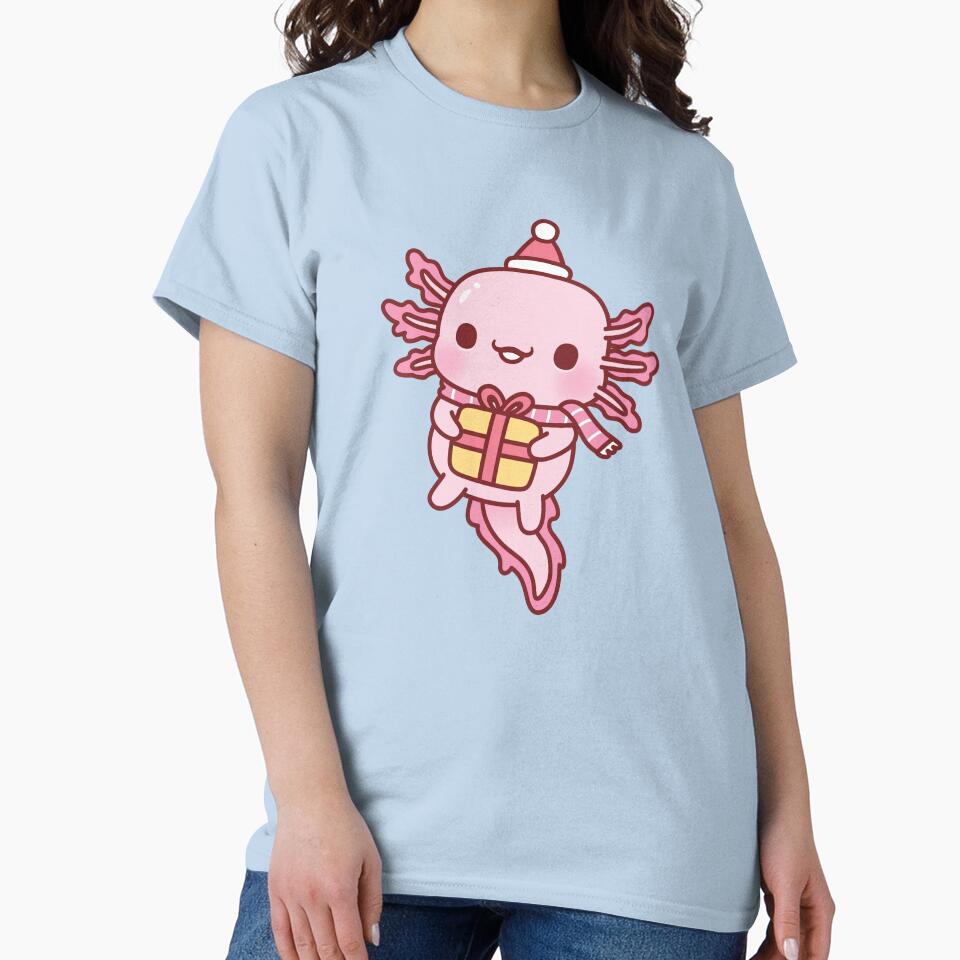 Cute Axolotl With Christmas Santa Hat Scarf And Present by rustydoodle