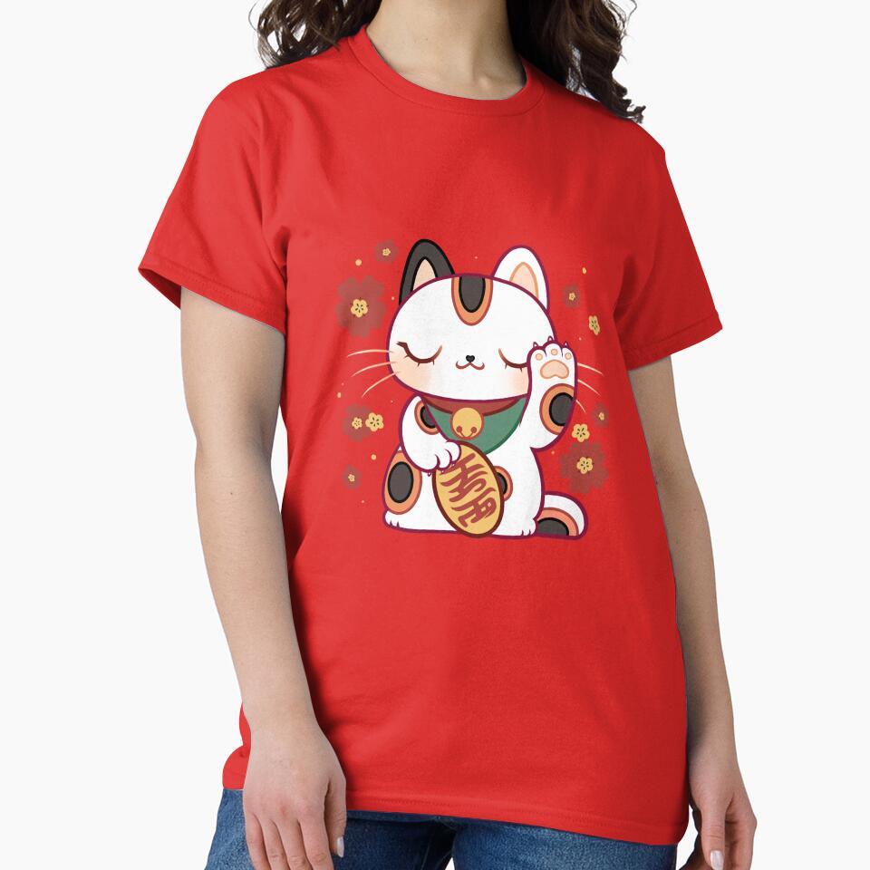 Kawaii Chonky Lucky Cat Calico with Cherry blossoms by mahkala