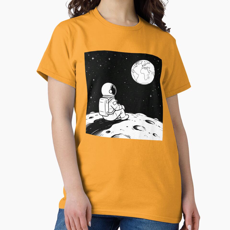 Astronaut Sitting on Moon Looking at Earth - Space Art Design by TeyArtWork