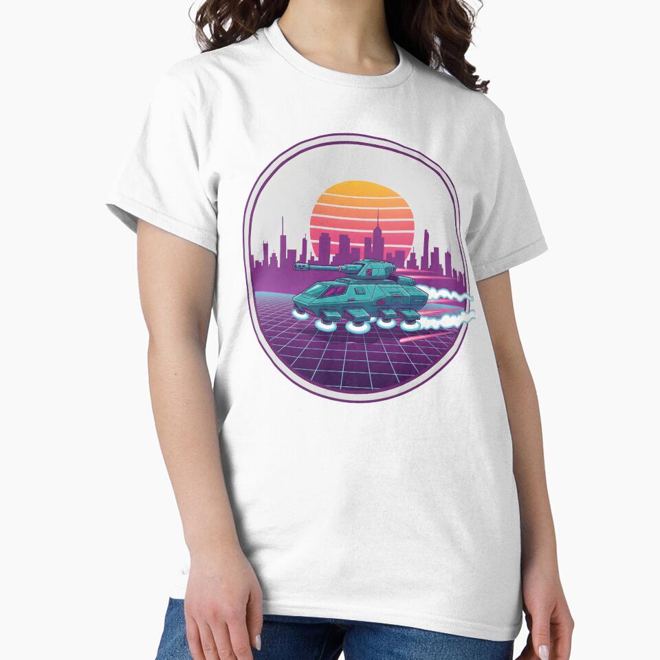 Retro Futuristic Hover Tank Neon Sunset Cyberpunk Style. by The-T-In-Retro