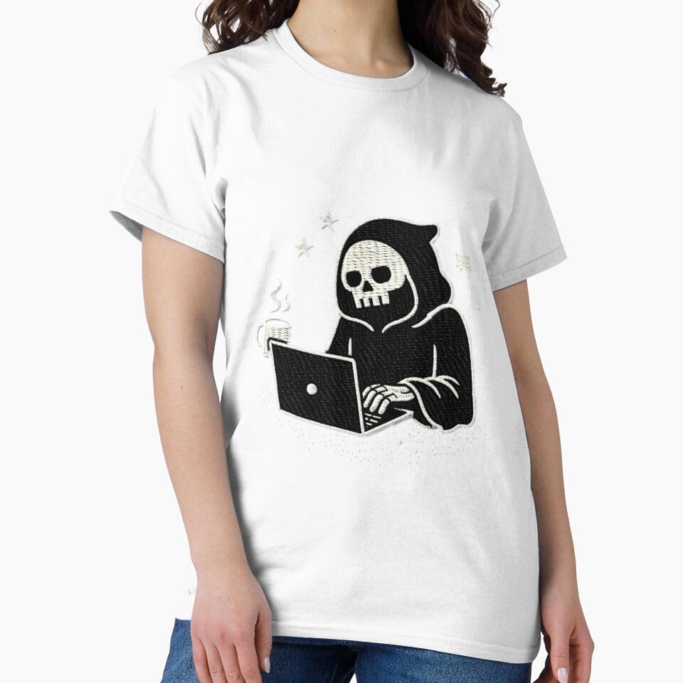 Grim Reaper Work From Home Funny Gothic Burnout Embroidery Design by ColorSplash123