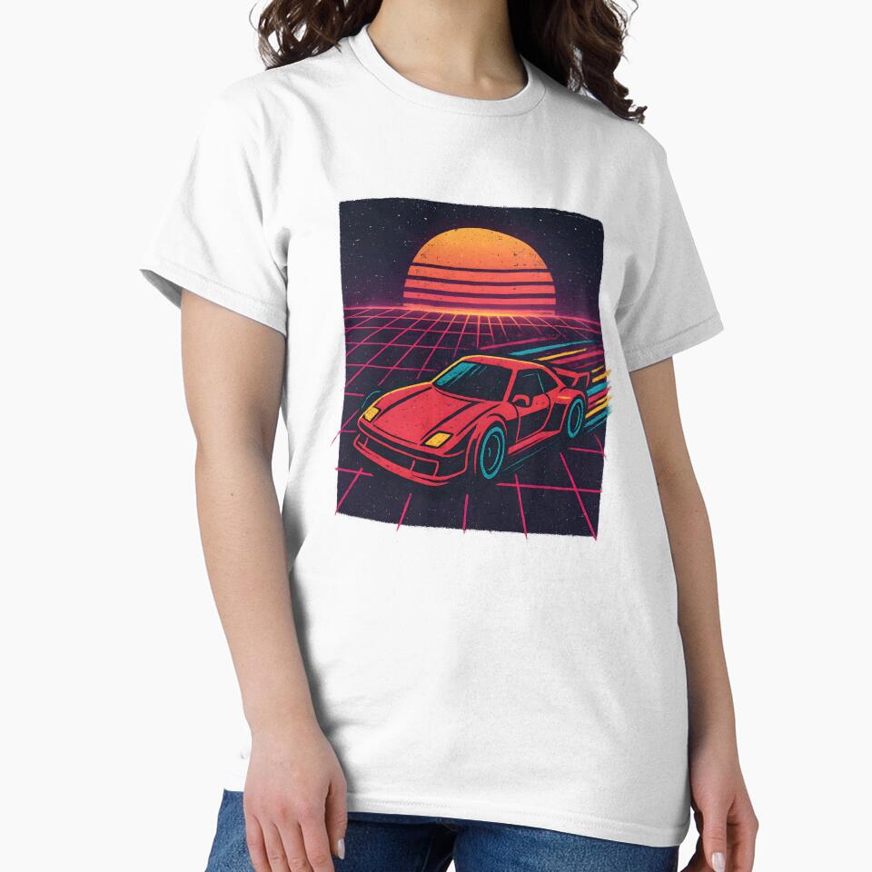 Retro Synthwave Car Sunset – 80s Vaporwave Neon Grid Aesthetic by Glownfun