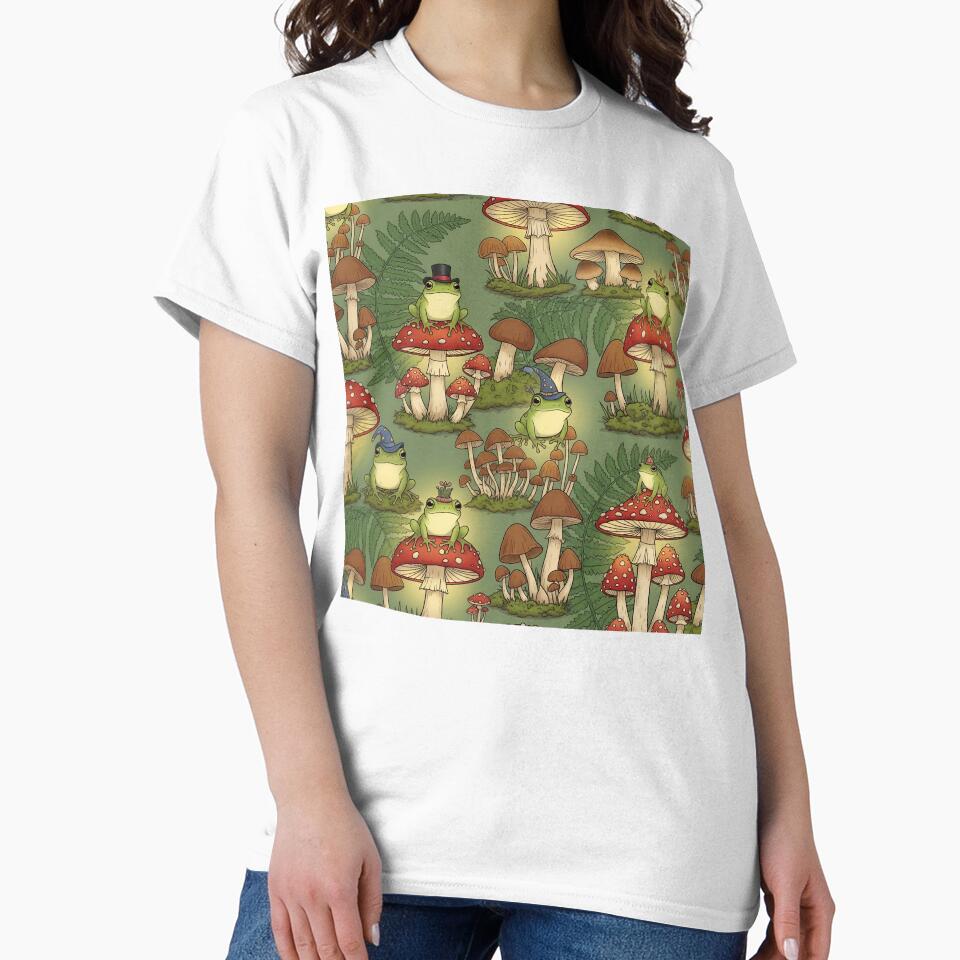 Whimsical Cottagecore Frogs and Mushrooms Seamless Pattern by StickyGuys
