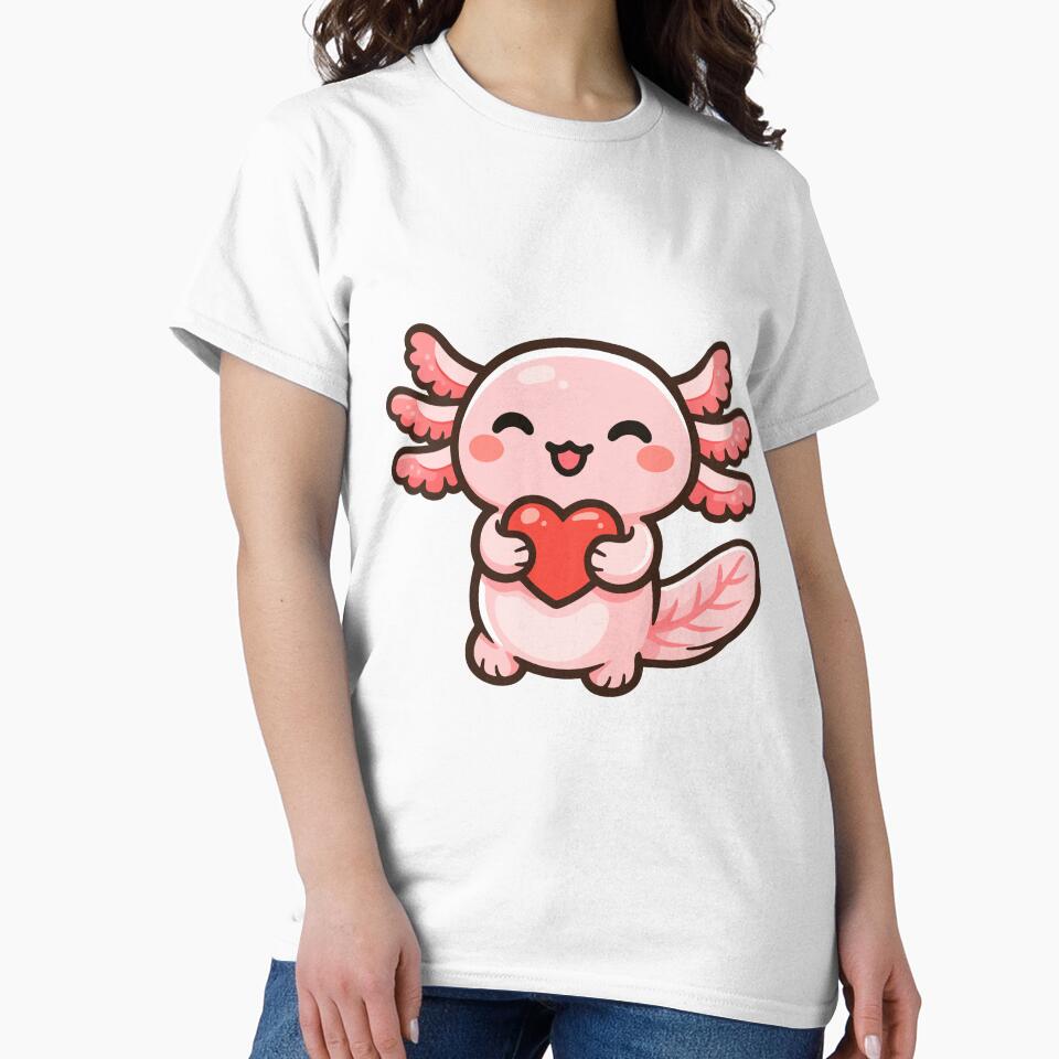 Cute Axolotl Holding Heart by Antonio Piguave