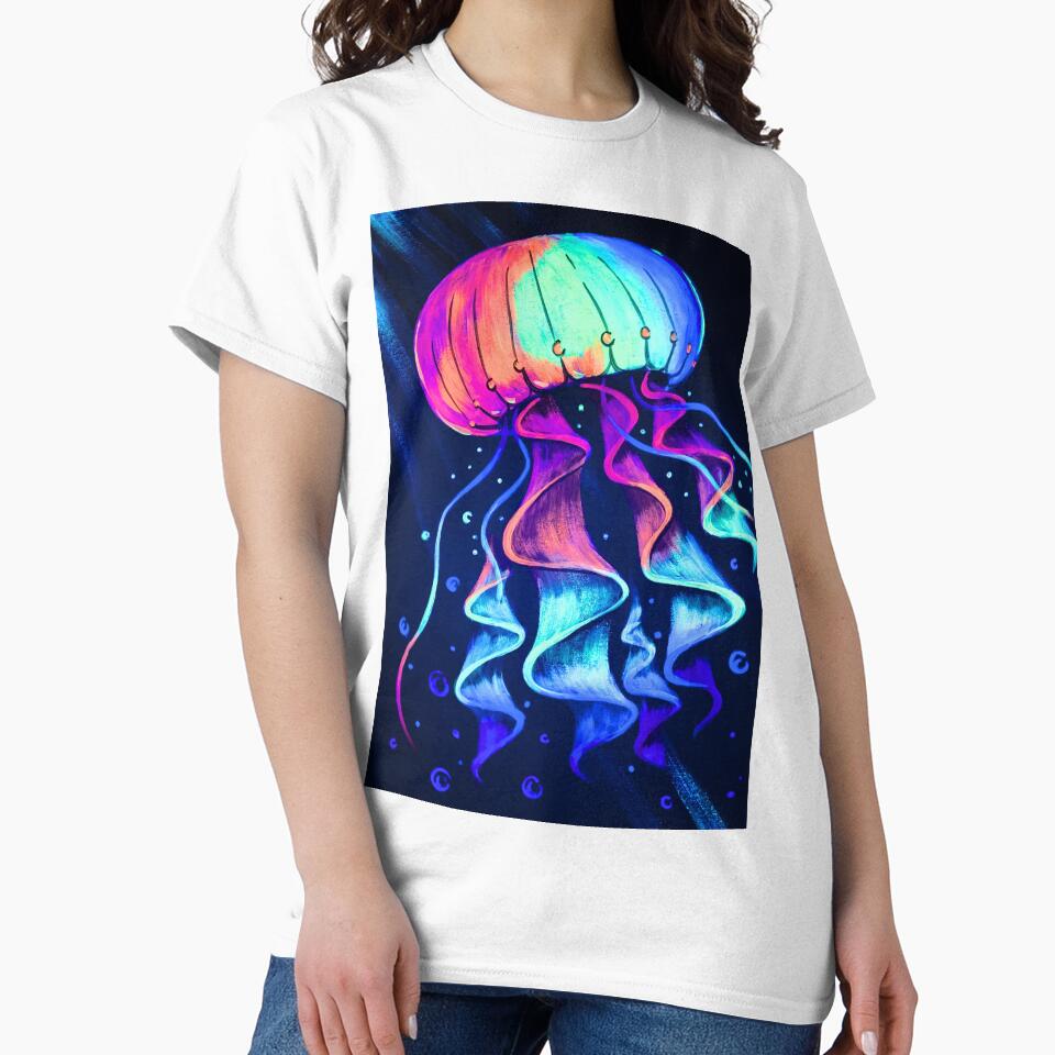 Glowing Jellyfish – Neon UV Ocean Art with Psychedelic Ribbons and Blacklight Glow by GiveitaGogh