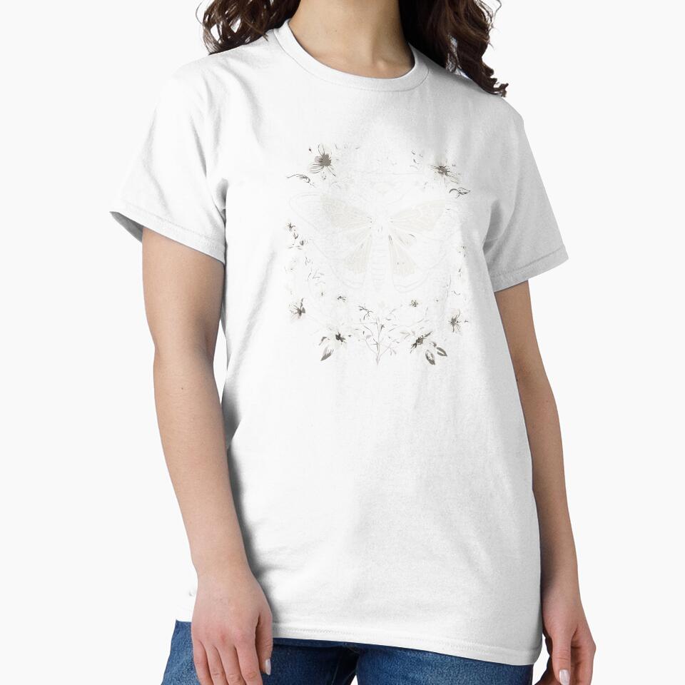 Goth Moth | White Floral Botanical Whimsigothic Illustration | Goth Girl Insect by LoFiArtFart