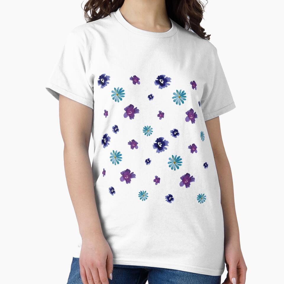 Violet viola dark blue daisy pattern watercolor by Yana Mustafina | Boho Soulful Designs