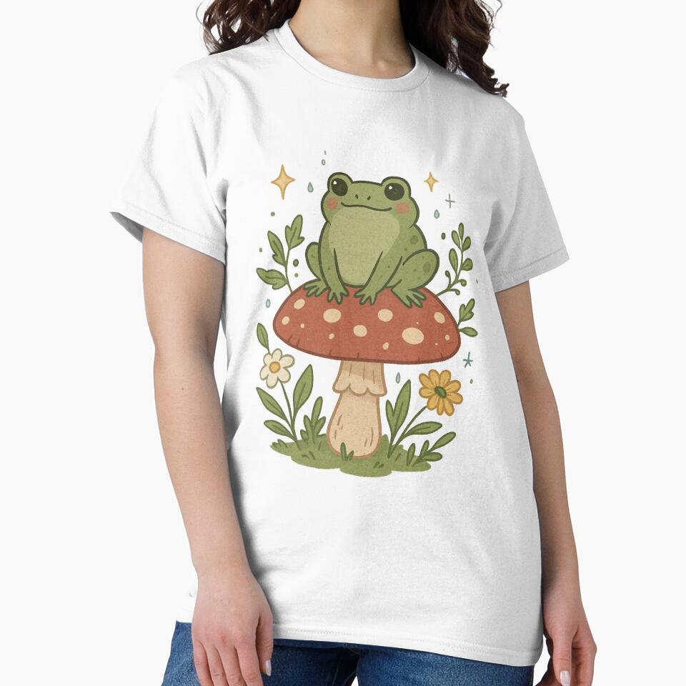 Cute Frog on Mushroom – Cottagecore Nature Illustration by ArTo-Wear