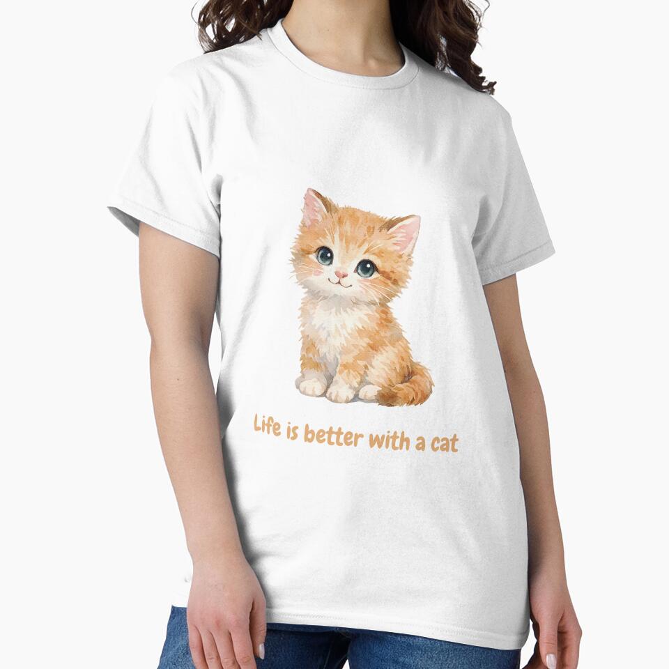 Cute Watercolor Orange Tabby Kitten - Life is Better with a Cat by AliKwStore