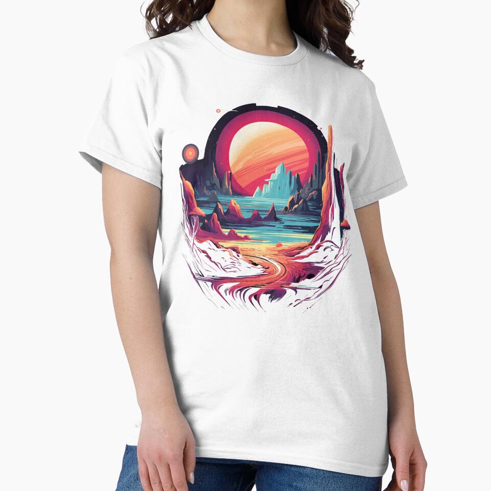 Retro Synthwave Alien Planet Landscape Sunset Sci Fi Art by NaturesRepose