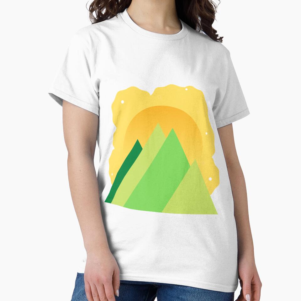 GREEN MOUNTAINS YELLOW SKY - SUMMER VERSION MINIMALIST ILLUSTRATION Teal BG by MiraiDesigns by miraidesigns