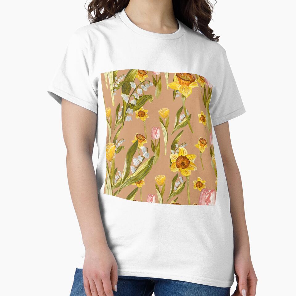 Daffodil tulip snowdrop Easter an ornate pattern peach by Yana Mustafina | Boho Soulful Designs