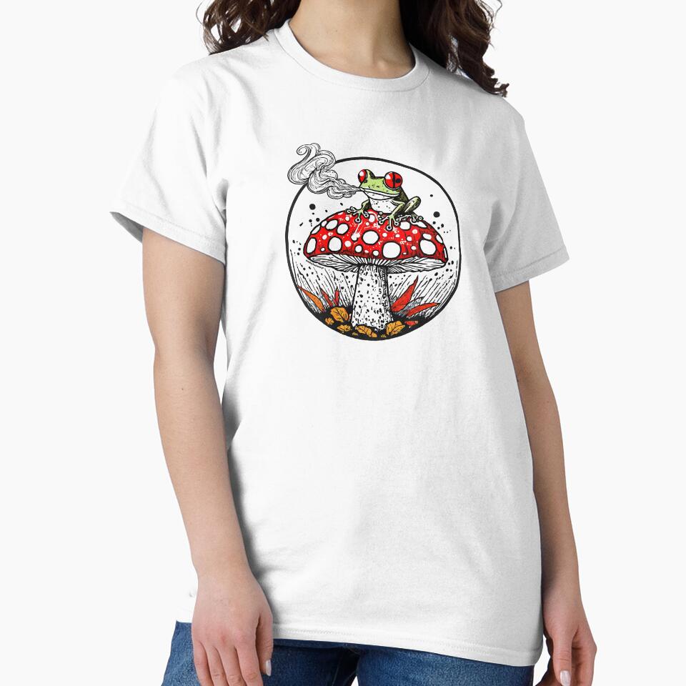 Frog sitting and smoking on Amanita Mushroom by monkeybusiness.pt