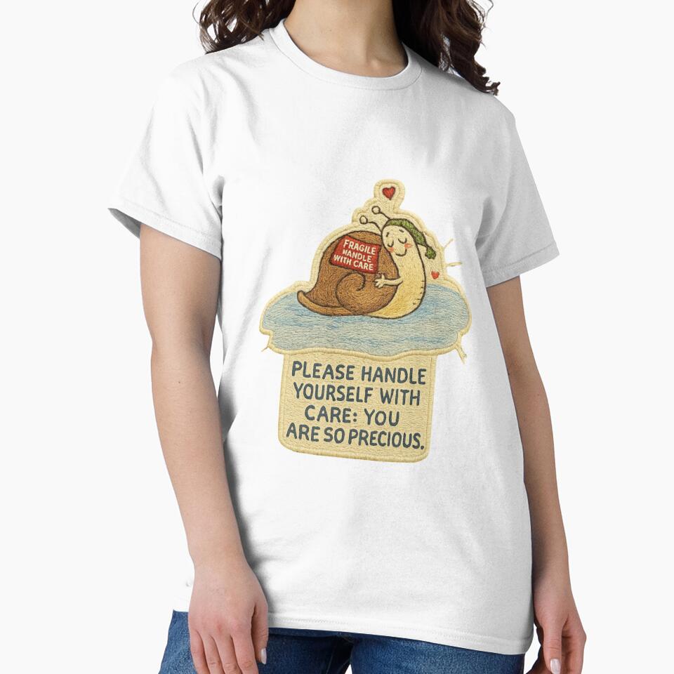 Handle Yourself With Care – Hand-Embroidered Gentle Reminder Sticker Art by Gurjeetpixelart