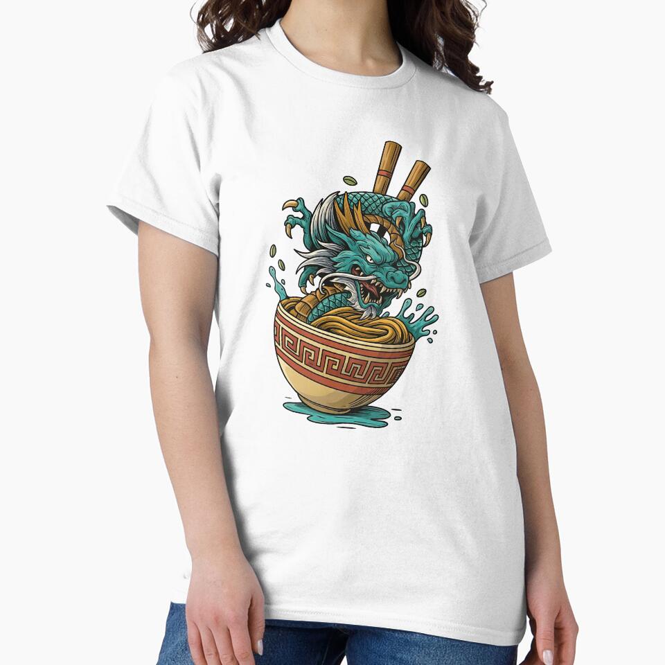 Noodle Bowl with Fierce Chinese Dragon Illustration by ArtfulWeave