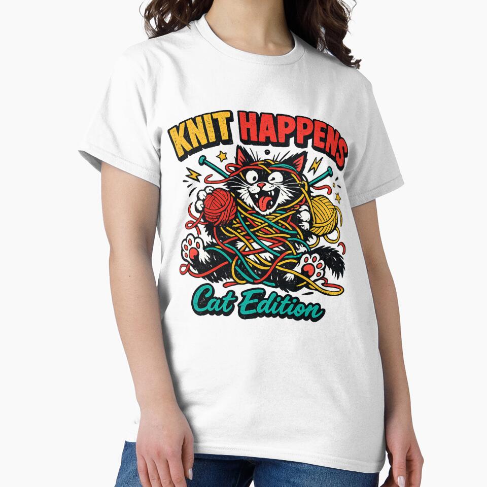 Knit Happens Cat Edition Funny Knitting Cat Chaos Yarn Lover Gift by Ladys-Gents