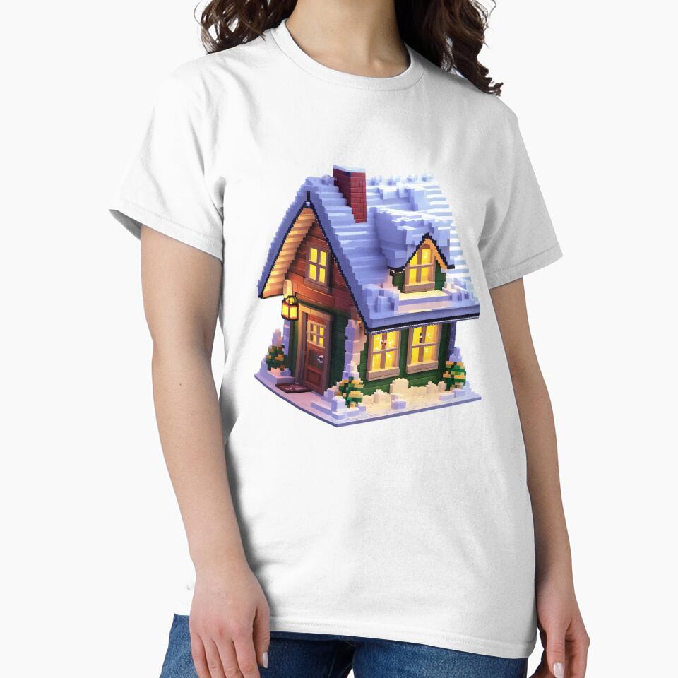 Cute Pixel Winter Cabin with Snowy Roof and Warm Glow by BankMano