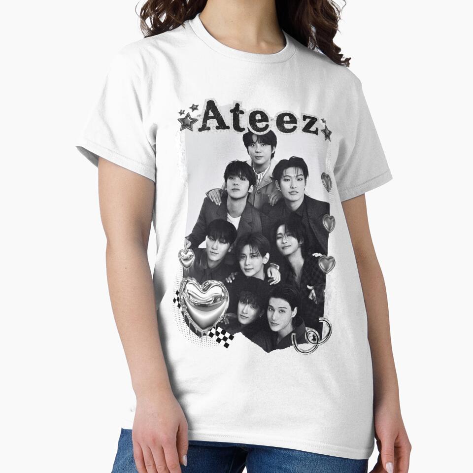 Ateez Kpop Boy Group Black and White Collage Design by AJUNICE STUDIO