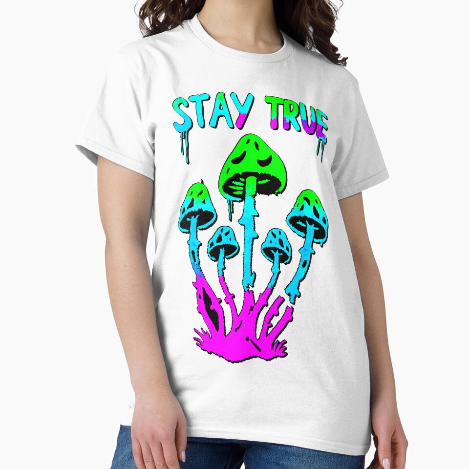 Stay True Neon Mushrooms Psychedelic Design by VikArtStudio