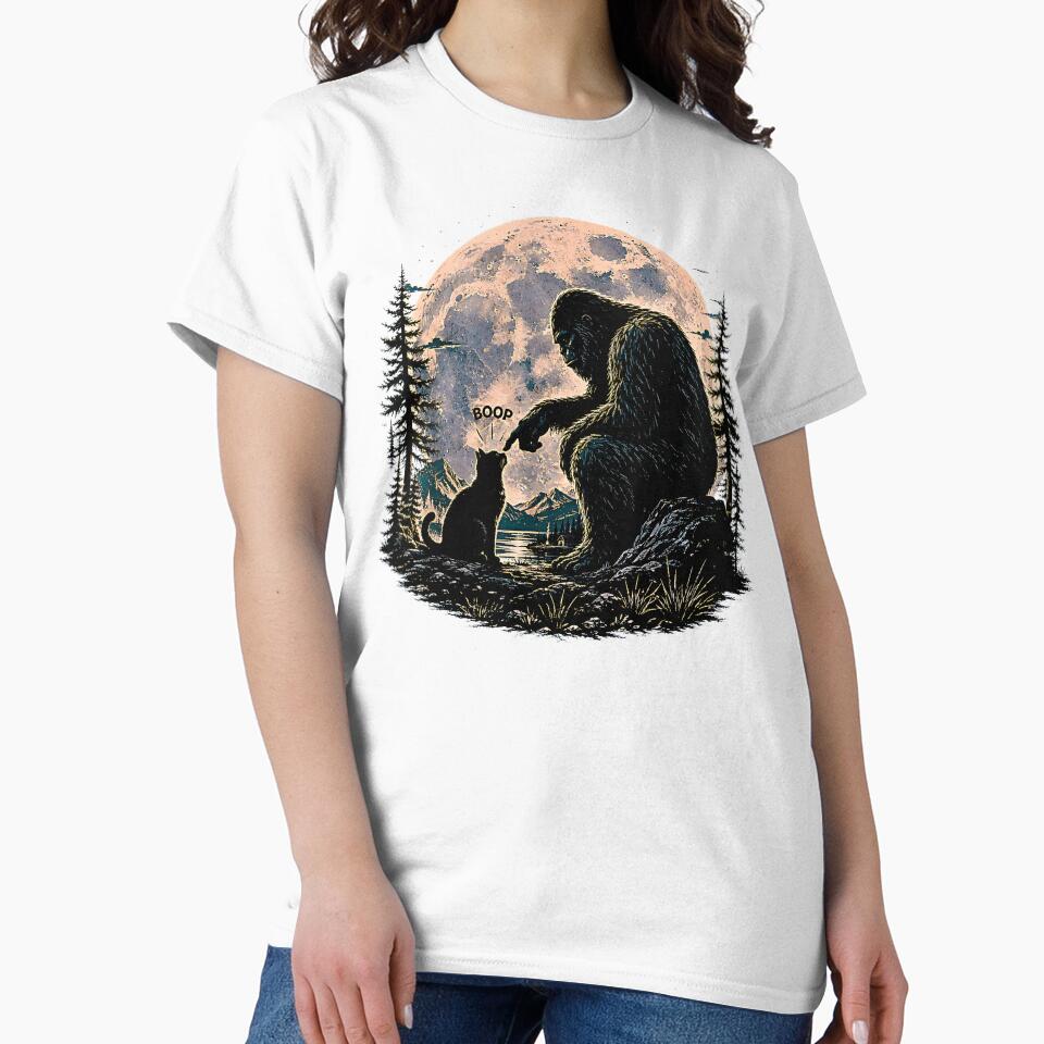 Bigfoot Boops Cat Under Full Moon by Rahamkshop