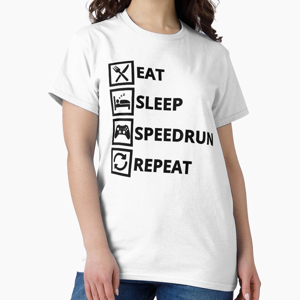 Eat Sleep Speedrun Repeat – Gamer Routine Icon List by PHRASEandSTYLE