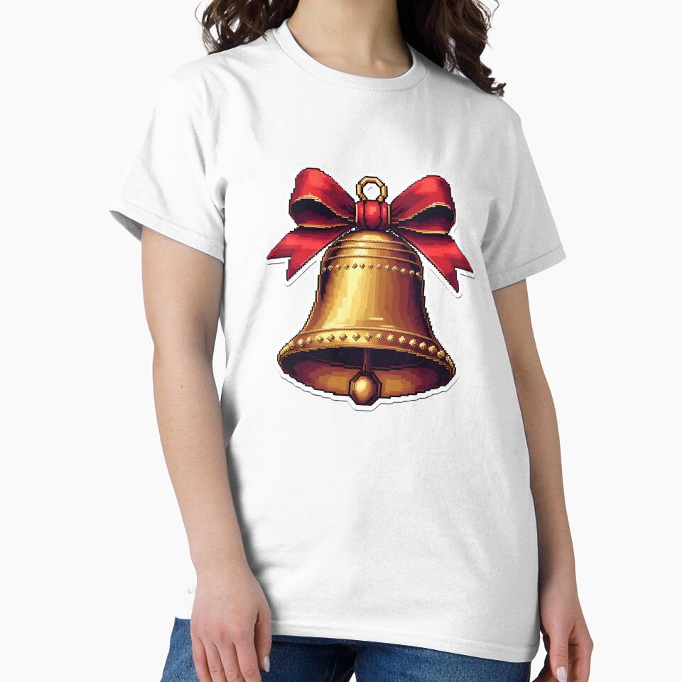 Cute Pixel Golden Christmas Bell with Red Ribbon Bow by BankMano