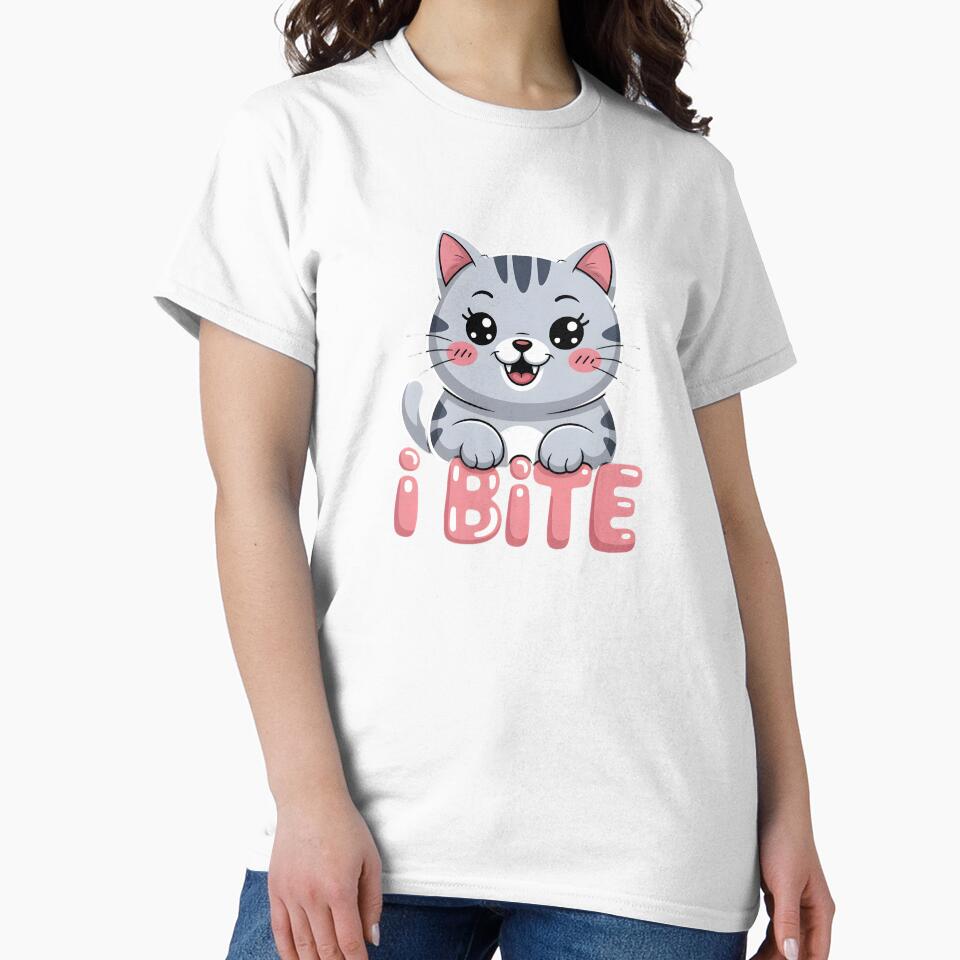 Spicy Kawaii Cat I Bite Funny Grey Tabby by AmazingViews