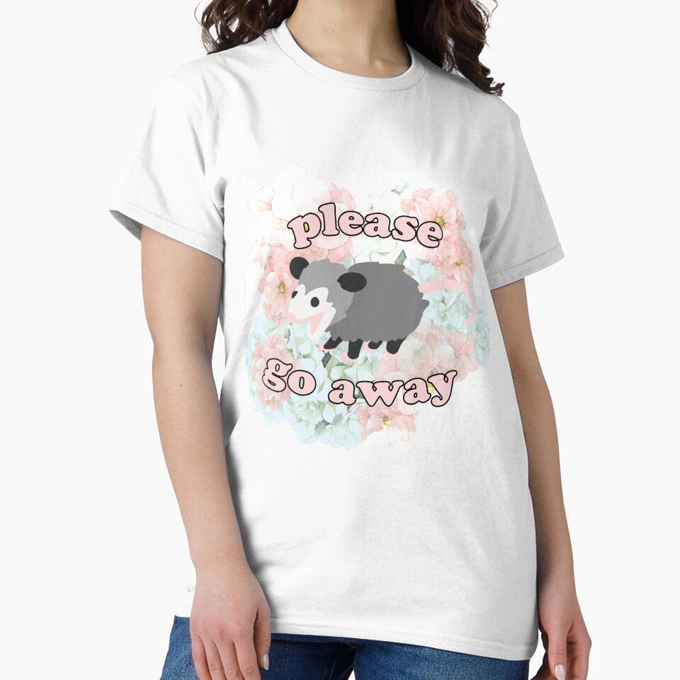 cute baby opossum says "please go away" (floral edition) by Lindsey Sheets