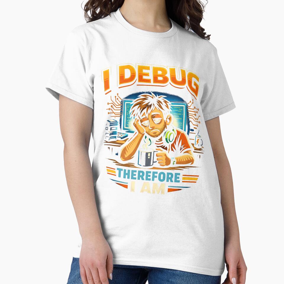 I Debug Therefore I Am Tired Programmer Quote for Tech Humor and Coding by SplashTastic