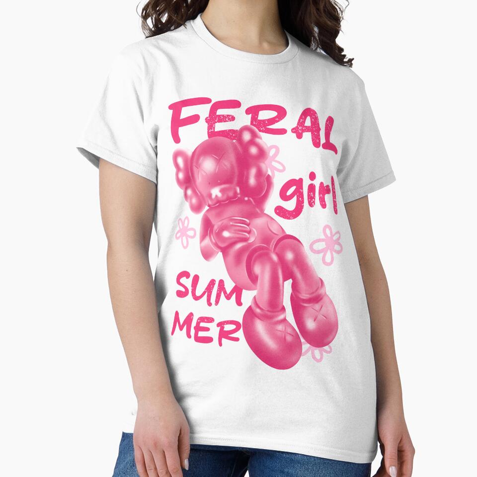 Feral Girl Summer with Pink Kaws Hypebeast Figurine by OmoYolo