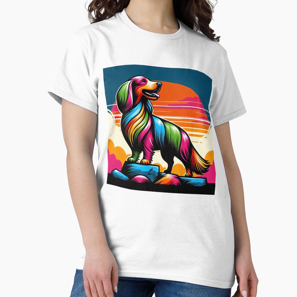 Neon Dachshund – Retro Sunset Design by Dogandesighn