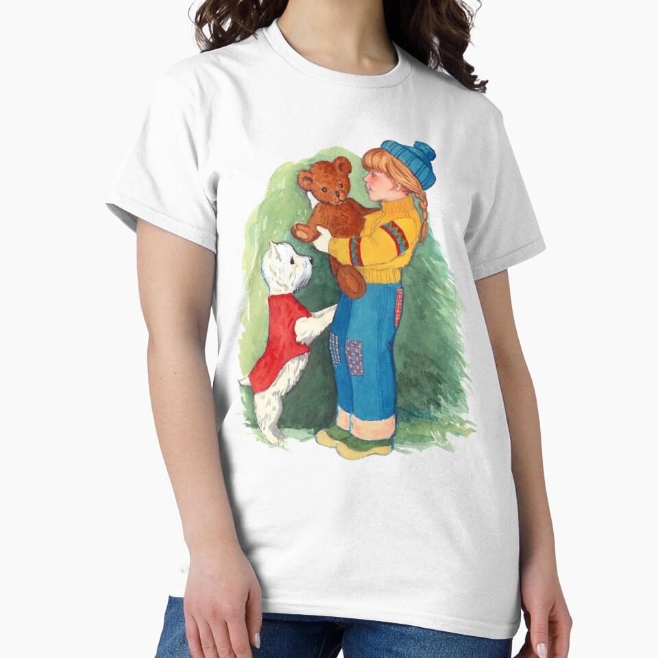 Vintage Winter Girl with Teddy Bear and Dog by Storybook-Illustrations