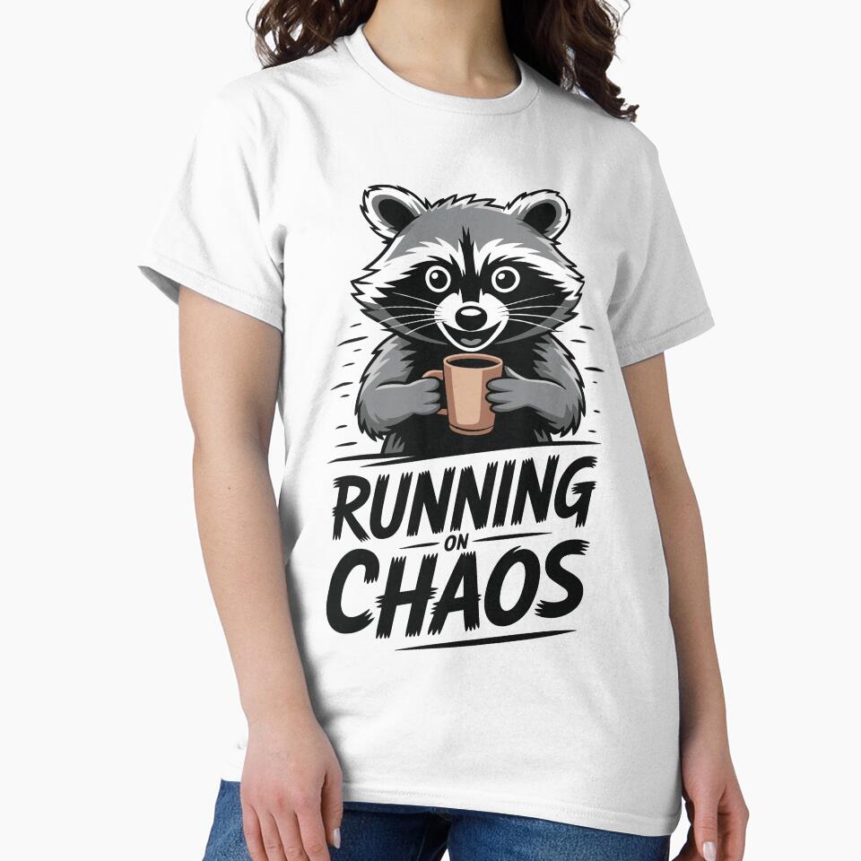 Running On Chaos Funny Raccoon Coffee Lover by Snout & Shout.