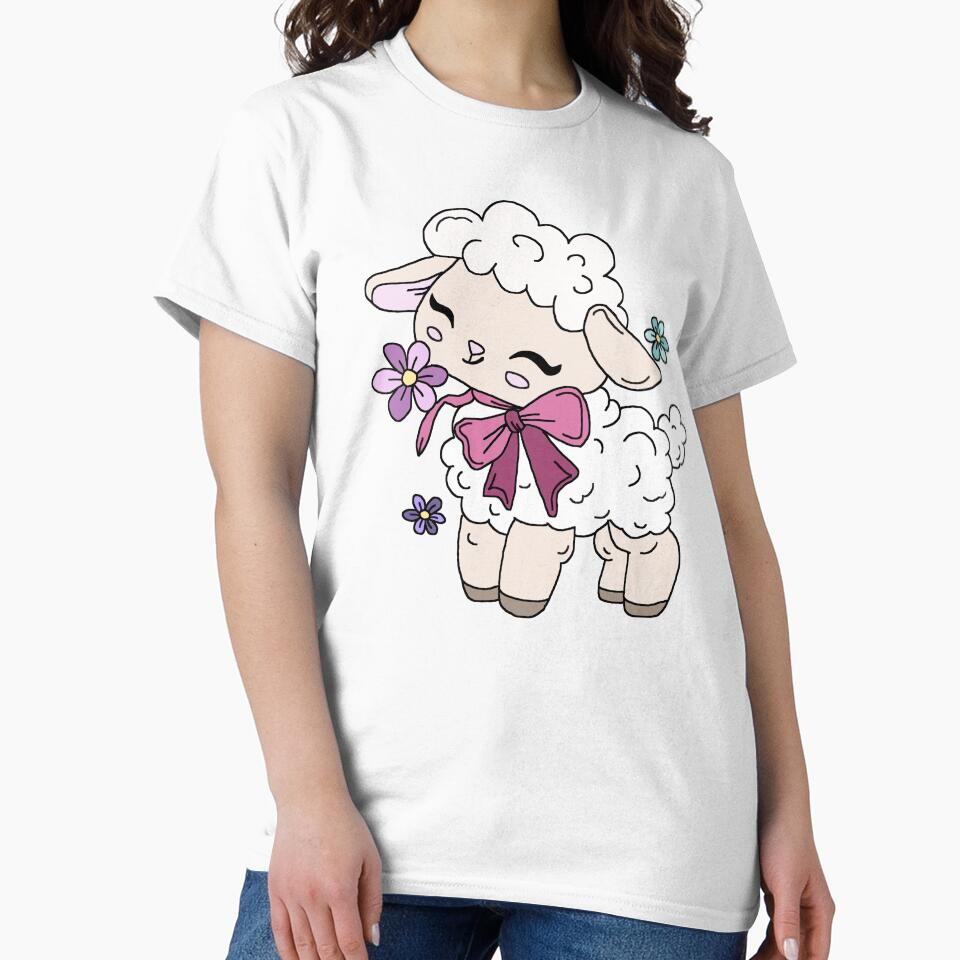 Cute Aesthetic Sheep With Flowers by RoselleArt