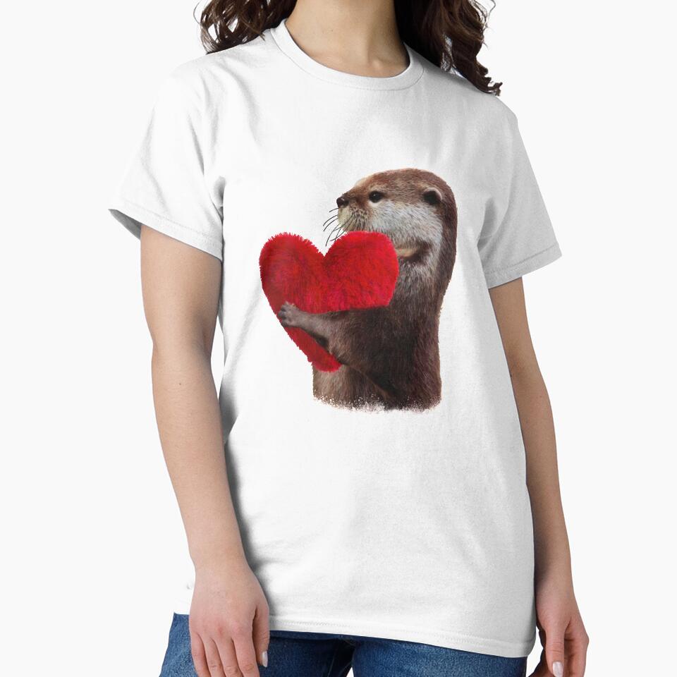 otter and sweet red heart, animal in love by Collagedream
