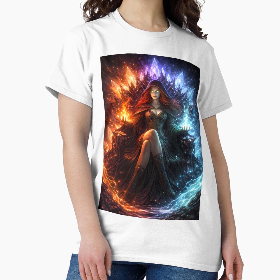 Fire Ice Sorceress Magic Throne Fantasy Art by KnitOfShadoF