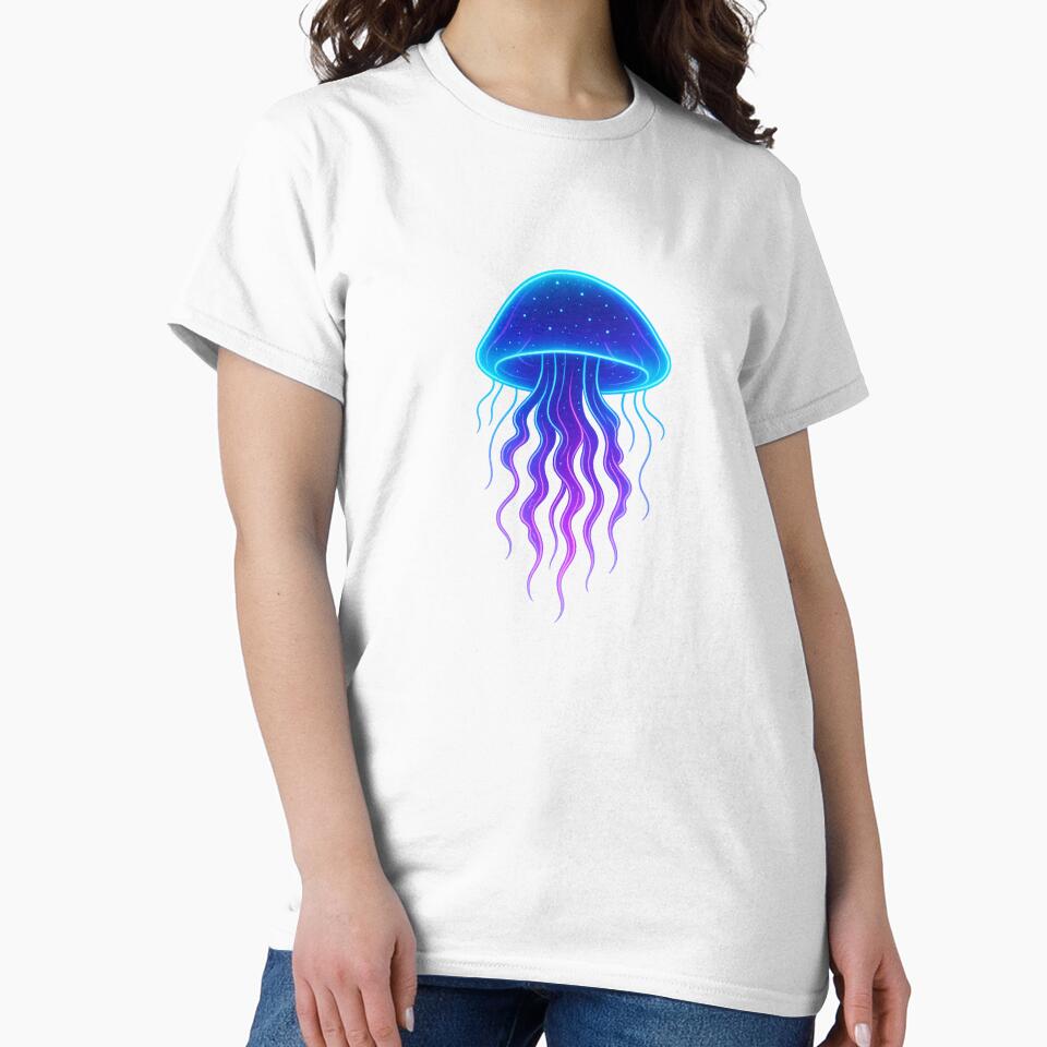 Neon Jellyfish Sticker | Cosmic Glow Sea Creature | Vibrant Blue Purple Medusa Art by GoldenDreamGallery