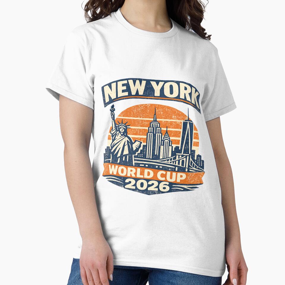 New York World Cup 2026 Vintage Retro Travel T-Shirt | NYC Skyline Football Graphic by ArthUpscale