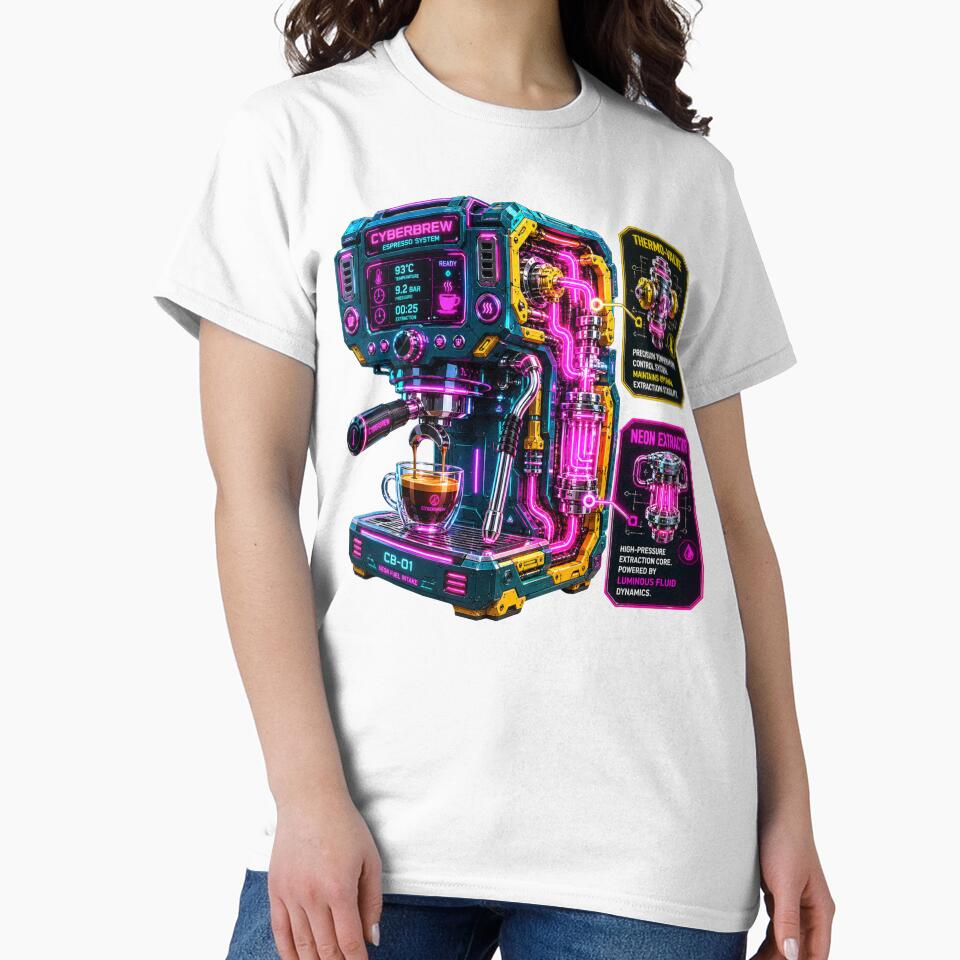 Cyberpunk Neon Industrial Espresso Machine Schematic by MarVan-Prints
