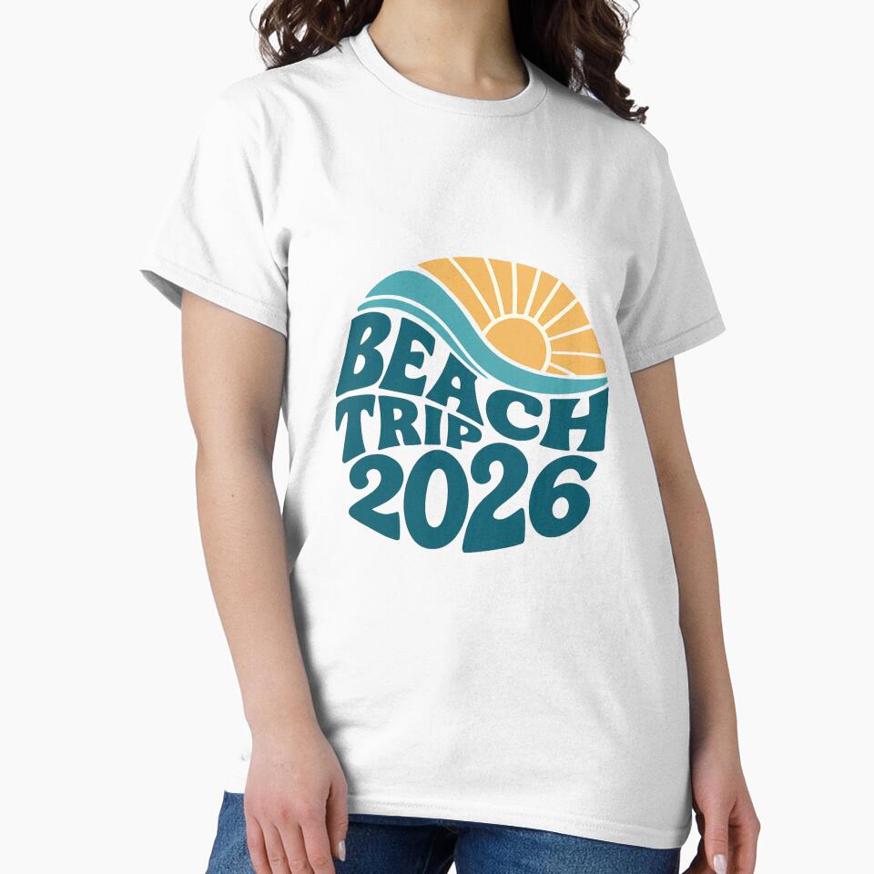 Beach Trip 2026 Minimalist Sun and Wave Retro Summer Vacation Design by StickerHavenn